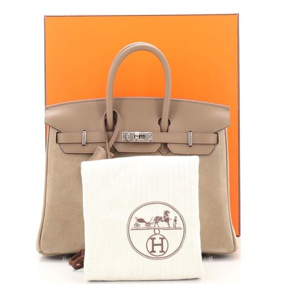 Hermes Birkin Handbag Grey Doblis Suede with Swift with Palladium Hardware 25 - Picture 2 of 9